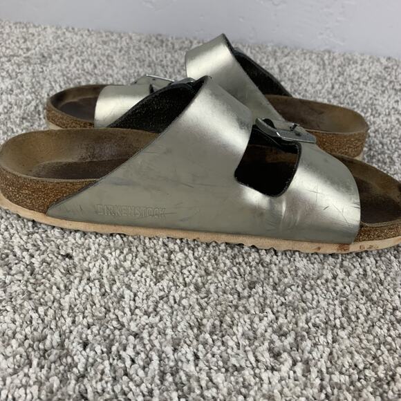 Birkenstock Arizona Shoes Womens Size 9 Silver Sandals Buckle Made in Germany - Picture 5 of 9